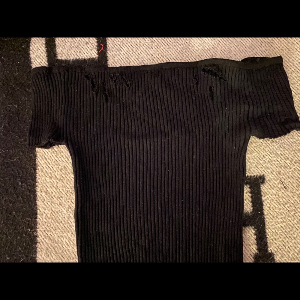 Distressed Off Shoulder Body Con Dress